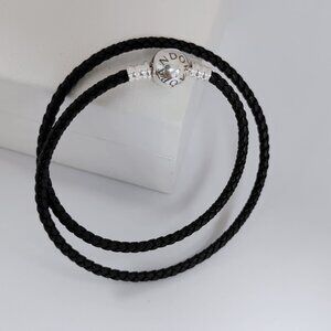 Pandora Moments Double Black Leather Bracelet